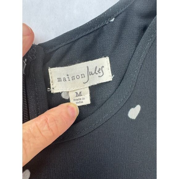 Maison Jules Fit Flare Dress Hearts Print Black Size Medium Retro Twee 50s Dot - Picture 8 of 10